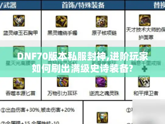 DNF70版本私服封神,进阶玩家如何刷出满级史诗装备? DNF70版本私服封神,进阶玩家如何刷出满级史诗装备?