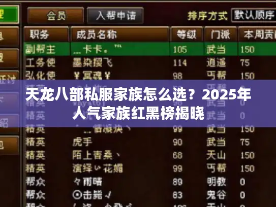 天龙八部私服家族怎么选?2025年人气家族红黑榜揭晓 天龙八部私服家族怎么选?2025年人气家族红黑榜揭晓