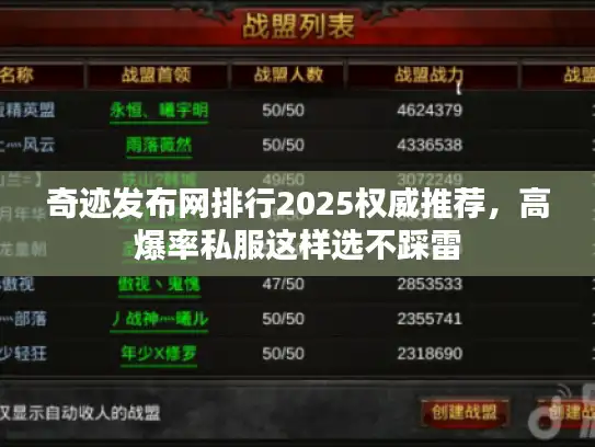 奇迹发布网排行2025权威推荐,高爆率私服这样选不踩雷 奇迹发布网排行2025权威推荐,高爆率私服这样选不踩雷