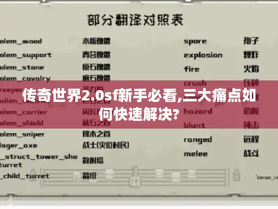 传奇世界2.0sf新手必看,三大痛点如何快速解决?