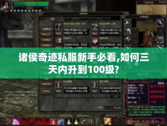 诸侯奇迹私服新手必看,如何三天内升到100级?