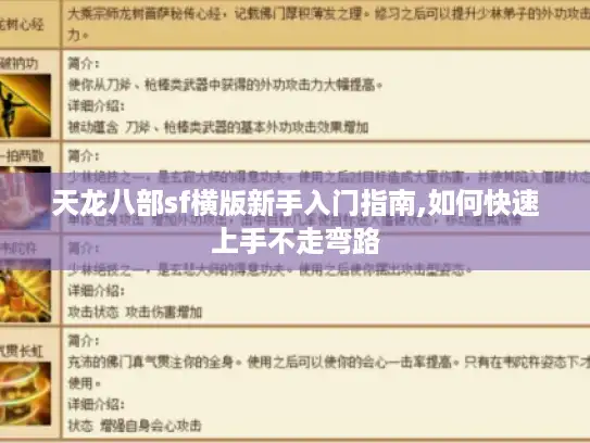 天龙八部sf横版新手入门指南,如何快速上手不走弯路