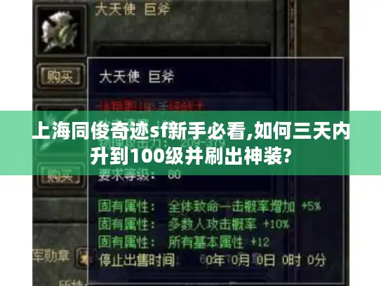 上海同俊奇迹sf新手必看,如何三天内升到100级并刷出神装?