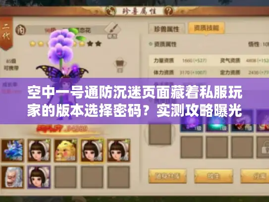 空中一号通防沉迷页面藏着私服玩家的版本选择密码？实测攻略曝光