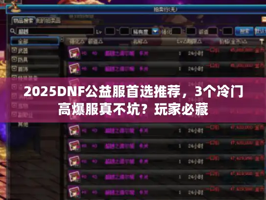 2025DNF公益服首选推荐,3个冷门高爆服真不坑?玩家必藏 2025DNF公益服首选推荐,3个冷门高爆服真不坑?玩家必藏