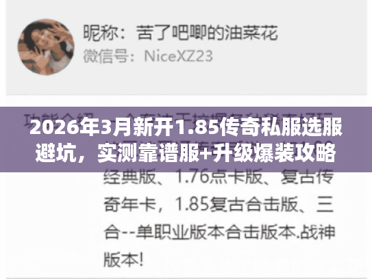 2026年3月新开1.85传奇私服选服避坑,实测靠谱服+升级爆装攻略 2026年3月新开1.85传奇私服选服避坑,实测靠谱服+升级爆装攻略
