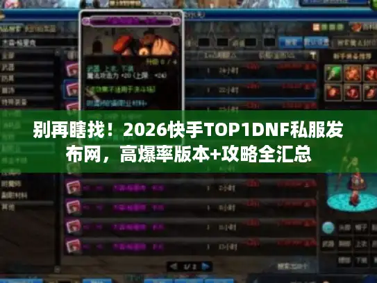 别再瞎找！2026快手TOP1DNF私服发布网，高爆率版本+攻略全汇总