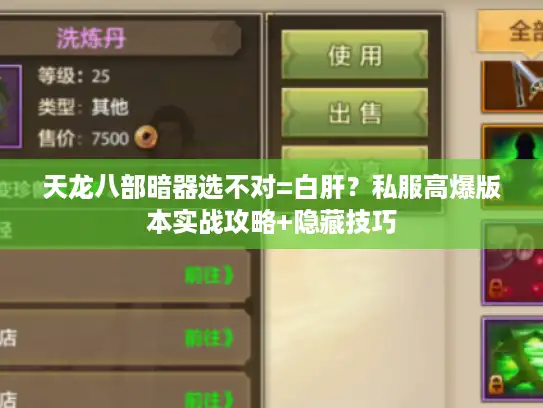 天龙八部暗器选不对=白肝？私服高爆版本实战攻略+隐藏技巧