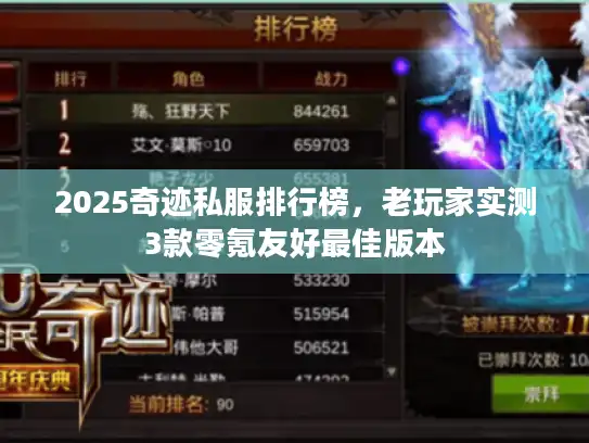 2025奇迹私服排行榜，老玩家实测3款零氪友好最佳版本