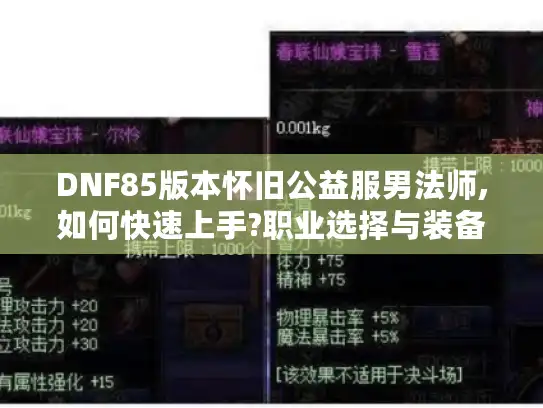 DNF85版本怀旧公益服男法师,如何快速上手?职业选择与装备获取攻略