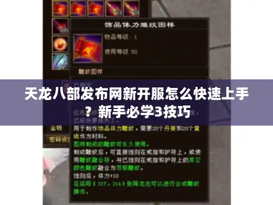 天龙八部发布网新开服怎么快速上手？新手必学3技巧