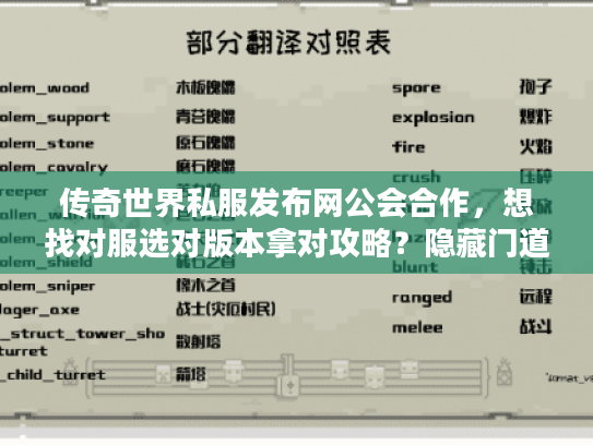 传奇世界私服发布网公会合作,想找对服选对版本拿对攻略?隐藏门道得懂 传奇世界私服发布网公会合作,想找对服选对版本拿对攻略?隐藏门道得懂