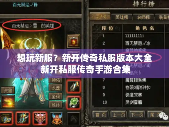 想玩新服？新开传奇私服版本大全 新开私服传奇手游合集