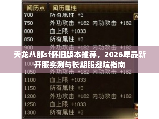 天龙八部sf怀旧版本推荐，2026年最新开服实测与长期服避坑指南