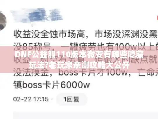 DNF公益服110版本微变有哪些隐藏玩法?老玩家亲测攻略大公开 DNF公益服110版本微变有哪些隐藏玩法?老玩家亲测攻略大公开