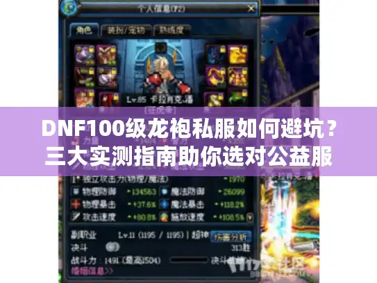 DNF100级龙袍私服如何避坑?三大实测指南助你选对公益服 DNF100级龙袍私服如何避坑?三大实测指南助你选对公益服