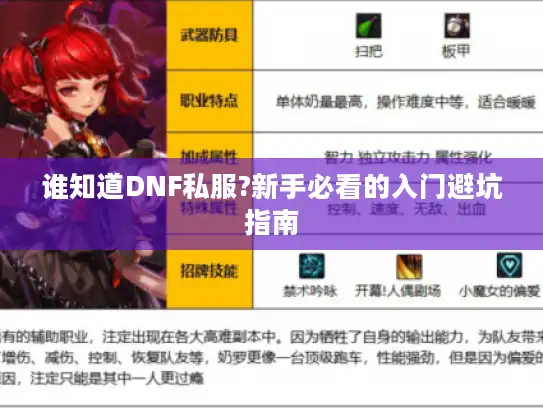 谁知道DNF私服?新手必看的入门避坑指南