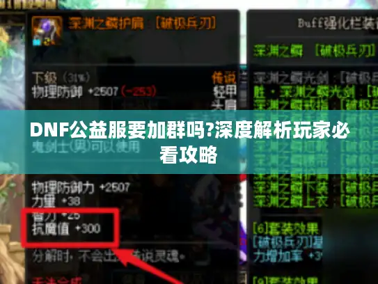 DNF公益服要加群吗?深度解析玩家必看攻略
