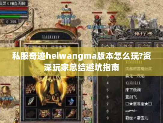 私服奇迹heiwangma版本怎么玩?资深玩家总结避坑指南