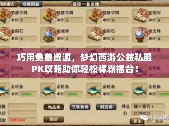 巧用免费资源，梦幻西游公益私服PK攻略助你轻松称霸擂台！
