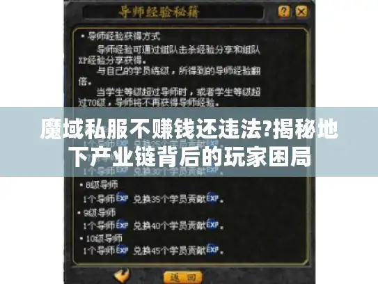 魔域私服不赚钱还违法?揭秘地下产业链背后的玩家困局