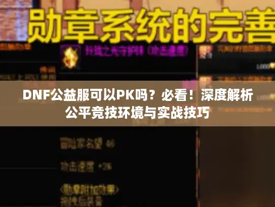 DNF公益服可以PK吗？必看！深度解析公平竞技环境与实战技巧