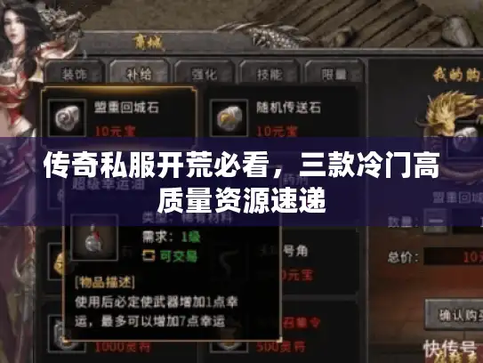 传奇私服开荒必看，三款冷门高质量资源速递