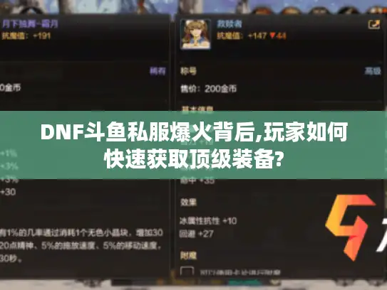 DNF斗鱼私服爆火背后,玩家如何快速获取顶级装备? DNF斗鱼私服爆火背后,玩家如何快速获取顶级装备?