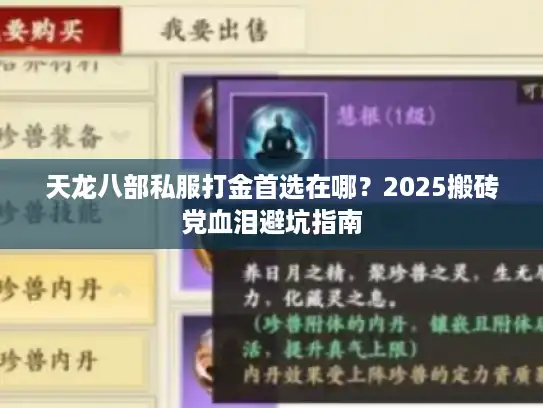天龙八部私服打金首选在哪？2025搬砖党血泪避坑指南